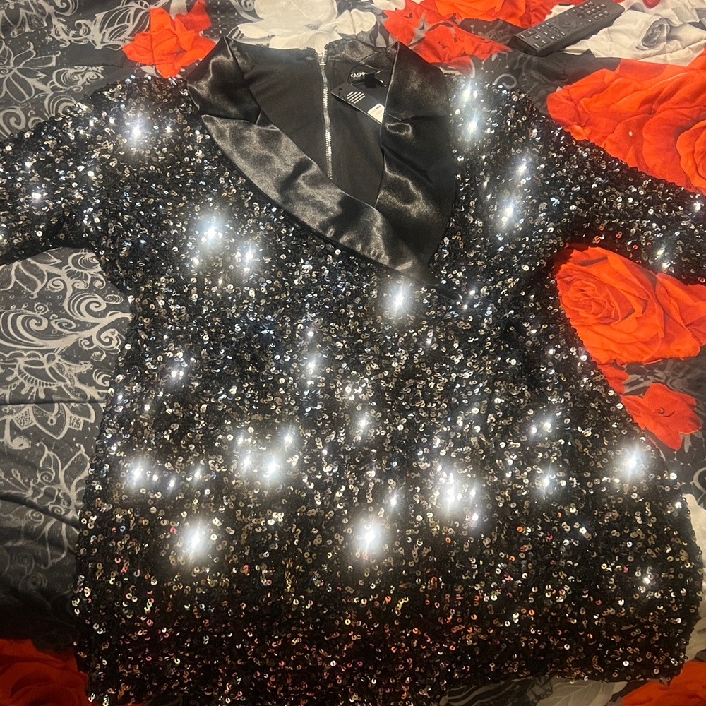 Fashion Nova Black Sequin Romper